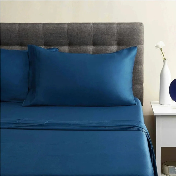 Better Homes & Gardens 300 Thread Count Navy Cotton Sateen Bed Sheet Set, Full - Picture 1 of 11